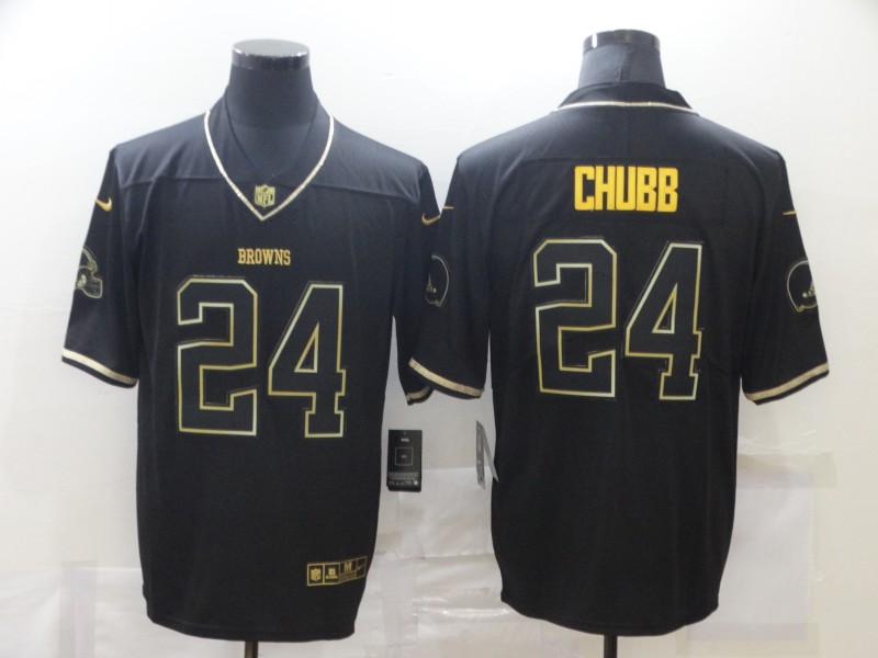 Men's Cleveland Browns #24 Nick Chubb 2020 Black/Gold Salute To Service Limited Stitched Jersey